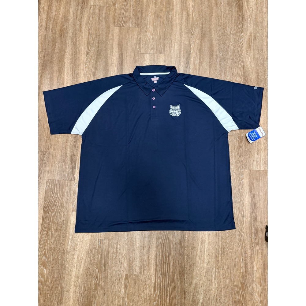 Russell Athletic Mens 5X Team Issue Polo Shirt Navy Blue Wildcat Mascot NWT